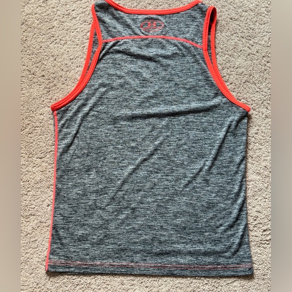 Under Armour Mens UA Loose Fit Heat Gear Tech Tank Top Graphite/Blaze Orange - Picture 6 of 6